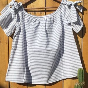 Blue & white striped off the shoulder top